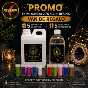 PROMO Resina Epoxica X 2250 Gramos +5 Pigmentos + 5 Glitters