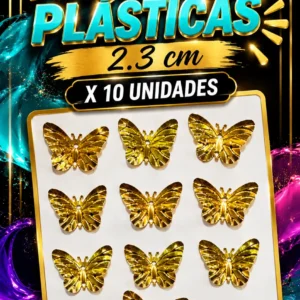 Mariposas Doradas De Plastico 3D X 10 Unidades De 2,3 cm